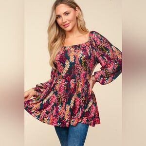 Haptics Full Size Peplum Floral Square Neck Blouse